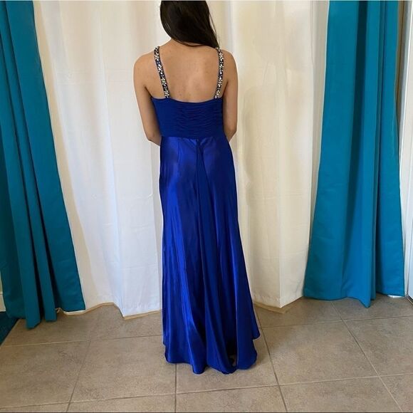 Adrianna Papell blue satin gown with beaded straps - Picture 4 of 6